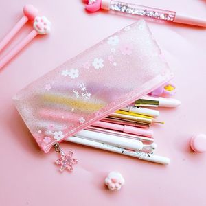 Сумки для карандашей Прибытие Pretty Pvc Cherry Blossoms Sakura Case Mack Bag для девочек подарки Korea School Stationery