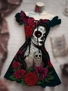 Camisetas masculinas 2023 Sexy Lace Horror Halloween Trend Salia longa saia havaiana Bohemian Sleeve Sleeve Skull Skull Printing