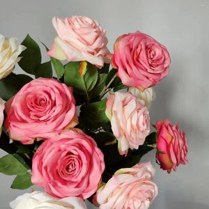 Decorative Flowers Beautiful BIG Rose Stem Cream Silk Artificial High Simulation Wedding Decoration Home