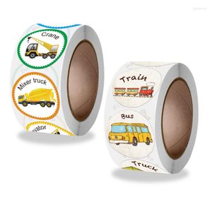 Gift Wrap 500pcs/Roll 2.5CM Reward Stickers For Kids Cute Cartoon Transportation Train EXcavator School Teachers Sticker Labels