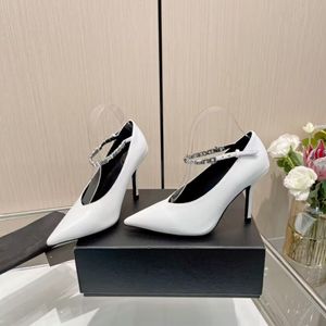 Äkta Cowhide Versatile Dress Formal Shoes Fashion Pointed Silver Button Letter High Heels 10cm Show Sexy Party Wedding Shoes Matching Box 35-42