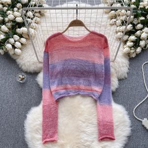Kadın Sweaters Fashion Retro Tembel Stripe Sweater Gevşek İnce Sonbahar Kış Uzun kollu Sıradan Düğün Külot Üstler Blusa Inverno Feminina