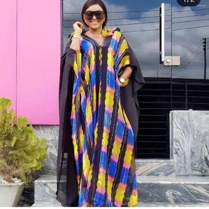 Ethnische Kleidung Chiffon Afrikanisches Kleid Frauen Lose Fledermausärmel Mit Kapuze Africaine Robe Kleider 2-teiliges Set Dashiki Bazin Print Praty Night