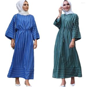 Etnisk klädmodemmousmuslimsk kvinnor Lång maxi klänning Dubai Abaya Jilbab Turkish Kaftan Drawstring Party Gown Islamic Middle East