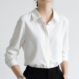 Kvinnor BLOUSES Blue Chiffon White Shirt Women's 2023 Black Long Sleeve Elegant Fashion V-Neck Solid Vintage Top Blusas Femininas 1107