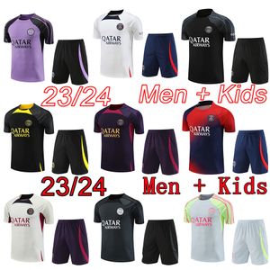 PSGes Tracksuits 2023 2024 Manga Curta Mens Kids Football Tracksuit Kits 23 24 MBAPPE LEEKANG EM G.RAMOS Paris Homens Shorts Meninos Kit de Treinamento de Futebol Conjuntos Infantis