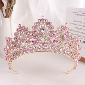 Luxo bonito rosa cristal tiara coroa elegante princesa tiara festa de aniversário casamento vestido acessórios jóias