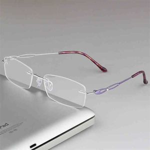 2023 Designer Glasögon Modell Titan Frame Women Vintage Rimless Eye Optical Myopia Recept Gelglasor Ramar Rensa glasögonskådespelar 88FY Solglasögon