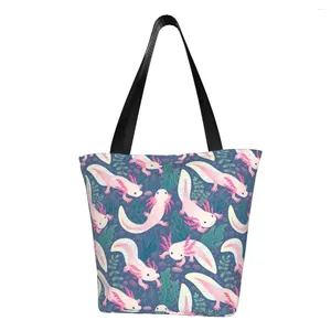 Shopping Bags Recycling Cute Axolotls Bag Women Canvas Shoulder Tote Durable Salamander Animal Groceries Shopper