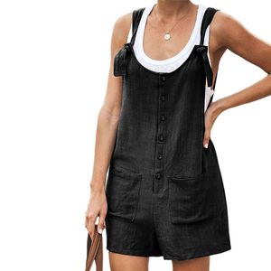 Kvinnors jumpsuits rompers mode trend kvinnor avslappnade knutband knappar spännande romper manschetterade fickor kortaller jumpsuit shorts pla