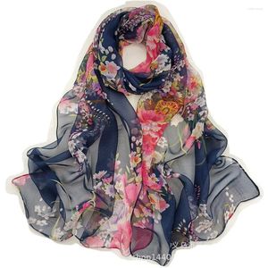 Scarves Fashion Flower Chiffon Georgette Scarf For Women Printing Long Soft Wrap Shawl Beach Kerchief Foulard Hijabs