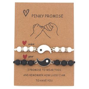 Bracelet de casal de casal tecedas de Tai Chi Yinyang para amantes para amantes Bracelets de charme ajustáveis ​​pretos jóias de corrente de mão com cartão de desejo Belo presente 2pcs/set