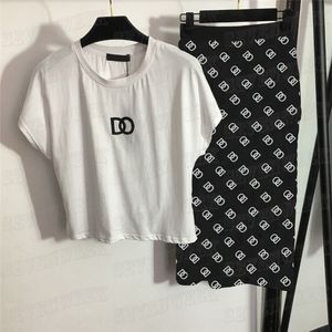 Letters Printed Women Skirts T Shirt Tops Two Piece Sets Summer Short Sleeve Tees High Waist Dress For Woman