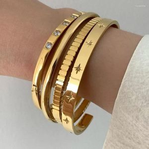 Bracciale Minar Dainty Multiple Shiny CZ Cubic Zirconia Star Stripes Braccialetti per donna Bracciale largo in acciaio inossidabile placcato PVD oro 18 carati