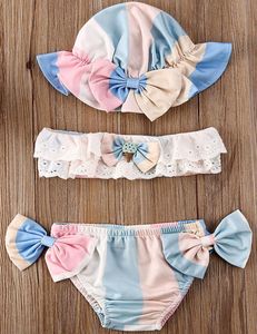 Newborn Kids Baby Girl Floral Off Shoulder Strapless Tops Swimwear Swimsuit Bikini Shorts Bathing Suit With Hat Beachwear2477276