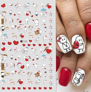 1 ark 3D Valentine Christmas Sticker för kvinnor nagelkonstdekorationer Söt tecknad älskare Sliders Santa Claus Design Decals Manicur2496405