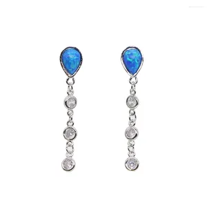 Kolczyki Dangle 2023 Lato Ocean Beach Blue Fire Opal Opad Drop Beze CZ Tinnis Chain Luxury Modern Women Ladiy Gift Earring Oszałamiający