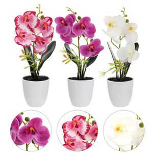 Dekoratif çiçek çelenkleri 3pcs yapay saksı bitki dekorasyonu sahte phalaenopsis