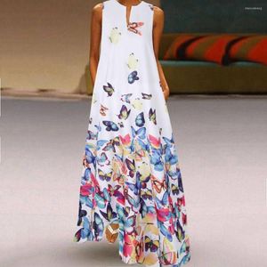 Casual Dresses #H30 Women Maxi Dress Butterfly Print Daily Sleeveless Vintage Boho White V Neck Long Party For