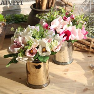 Dekorativa blommor konstgjorda siden magnolia bukett hem dekor bröllop diy dekoration fleur artifielle falska blommor flores 2 färger