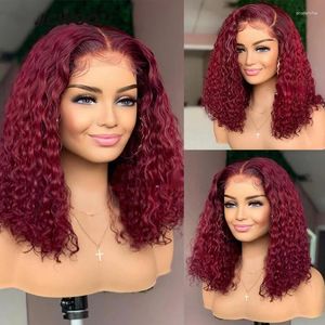 Deep Wave Burgundy 13x4 Full Lace Frontal Wigs Curly Human Hair Colored Transparent Pre-plucked