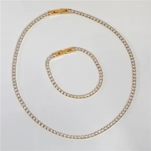 Correntes à prova d'água mancha livre 18k banhado a ouro luxo zircônia pavimentar colar de tênis de aço inoxidável moda jóias