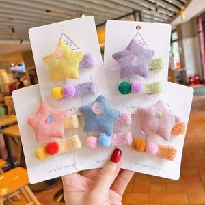 Hårtillbehör 2st/Set Cute Children's Simple Five Pointed Star Plush Ball Sequin Hairpin Alloy Pin Baby Bangs Side Clip Girls Head Dress