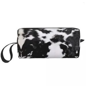 Cosmetic Bags Cowhide Leather Texture Print Bag Women Cute Large Capacity Animal Hide Makeup Case Beauty Storage Toiletry