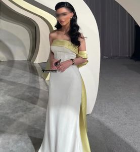 Arabia Saudita sirena abito da sera formale con grande fiocco senza maniche senza spalline in raso abito da festa di compleanno abiti da ballo 2024 arabo Robe De Soiree Vestidos De Fieast