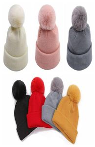 Kapaklar Şapkalar Sevimli Pompom Bebek Şapka Beanie Kış Yumuşak Sıcak Örgü Erkek Kız Düz Renkli Yürümen Toddler Kavur Fux Ball Bonnet Kids7190114