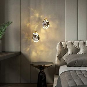 Downlights Pendelleuchten Schlafzimmer Led Vollmessing Kristall Nordische Lampe Leuchte Aufhängung Dekoration Salon Hängend 220V