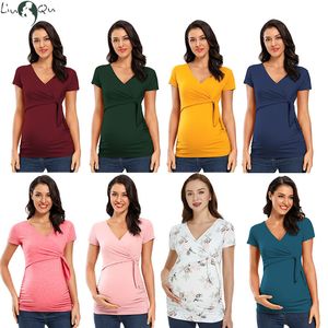Maternity Dresses Maternitys Short Sleeve Shirts Maternity Nursing Tops Pregnant Summer Blouse Breastfeeding V-Neck Sexy Top for Pregnancy Clothes 230404