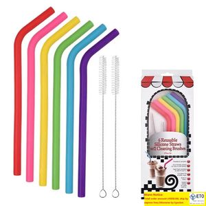 6PCS2Brushset 23cm Candy Colors Silicone Straw reutilizável dobrou o tubo de silicone dobrado de palha reta de palha de palha