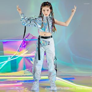 Stage desgaste Kid Kpop Hip-Hop Dary Roupos Reflexivo Rave Roupet Girl Jazz Dancewear Festival Tops Tops Cargo Catwalk Show Figurino