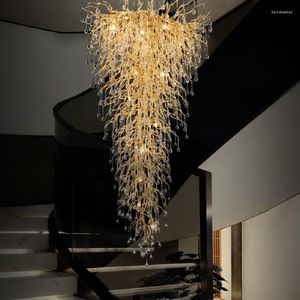 Avizeler Kolye Işıkları Led Modern Büyük Kristal Villa Oturma Odası Merdiven Tepesi El Lobby Lüks Dekoratif Işık Dekor