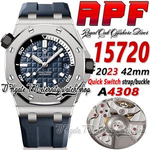 APF V2 apf15720 A4308 Automatic Mens Watch 42MM Steel Case Blue Textured Dial Rubber Strap With Functional Quick Removal Endlinks Super Edition eternity Watches
