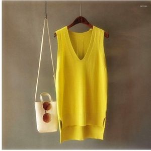 Women's Vests Woman Sweaters 2023 Clothing V-neck Knitted Vest Loose Mid-Length Sweater Femme Chandails Pull Hiver