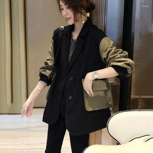 بدلات نسائية بدلة خياطة سوداء سترة ربيع الخريف 2023 الموضة الكورية الأكمام الطويلة بليزرز أنثى المعطف