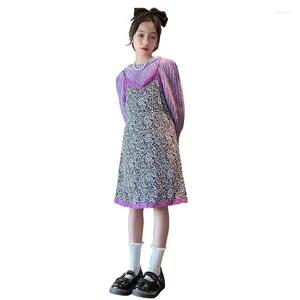 Zestawy odzieży Spring Swasual for Girls Fashion Suspender Floral Dress Sweter 2PCS nastolatki dzianinowe spódnice Pullover Suit 4-14 Y