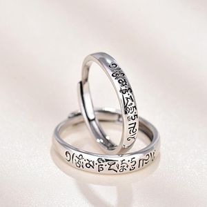 Pierścionki ślubne sześć słów mantrA amulet srebrny kolor dla pary menwomen pierścień lotos sanskryt buddyjskie mantra biżuteria ringwedding rita22