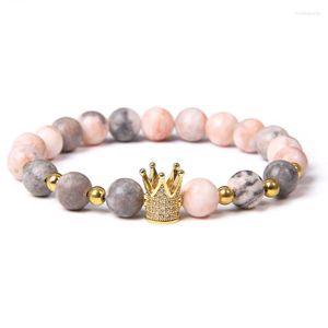 Strand Natural Pink Stone Pärlor armband Lucky Rose Crown For Women Fashion Jewelry Beaded Luxury Charm Armband