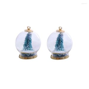 Christmas Decorations Transparent Glass Drop Ornaments Bubble Tree Green Glitter For Year 3.6x3cm 1PC