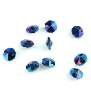 Chandelier Crystal 14mm Coating Blue Octagon Beads For Home Wedding Party Garden Lighting Part Garland DIY Decor 2000Pcs/Lot One/ Two Holes