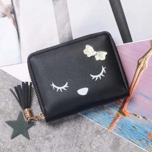 Wallets Women Cartoon Bow Tassel Zipper Female Short Cute Coin Purses Ladies Solid Color Mini Card Holder Money Clip