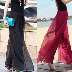 Women's Pants Bright Silk Chiffon High Waist Wide Leg Female Summer Beach Skirt Elastic Casual Women Clothes F1232310C