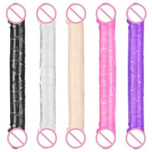 Sex Toy Massager Två huvuden Dildo Jelly Big Cock Enorm Simulated Female Vaginal G-Spot Stimulator Gay Lesbian Fetish Anal Toys Game