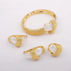 Necklace Earrings Set Saudi Arabia Elegant Women's Charm Bracelet Gold Color Ring Fashion Design Versatile Christmas Jewelry Gifts