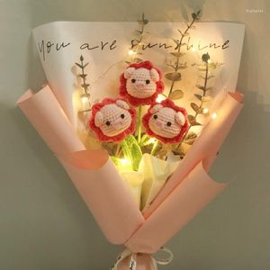 Decorative Flowers Diy Hand Woven Flower Home Decoration Ins Fake Cute Pig Crochet Wedding Decor Girlfriend Mother's Day Gift
