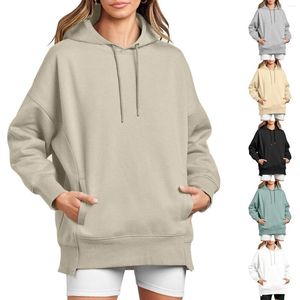 Kvinnors hoodies kvinnor överdimensionerade fleece casual drop axel atletiska tröjor 2023 höststoppar baggy fickor stitch pullover harajuku