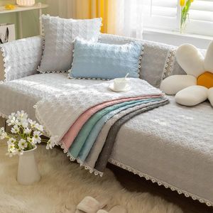 Chair Covers 3D Non-Slip Checkered Quilting Sofa Towel Soft Couch Seat Mat White Lace Hem Universal Warm Cloth Four Seasons